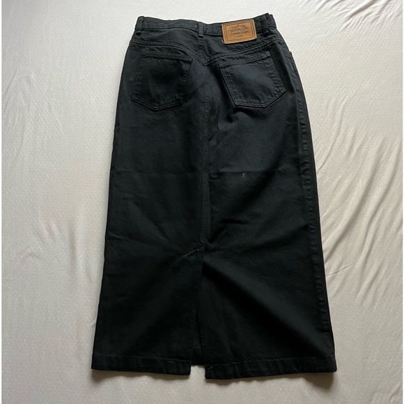 Vintage Black Calvin Klein pencil denim maxi skirt with slit - Picture 1 of 5